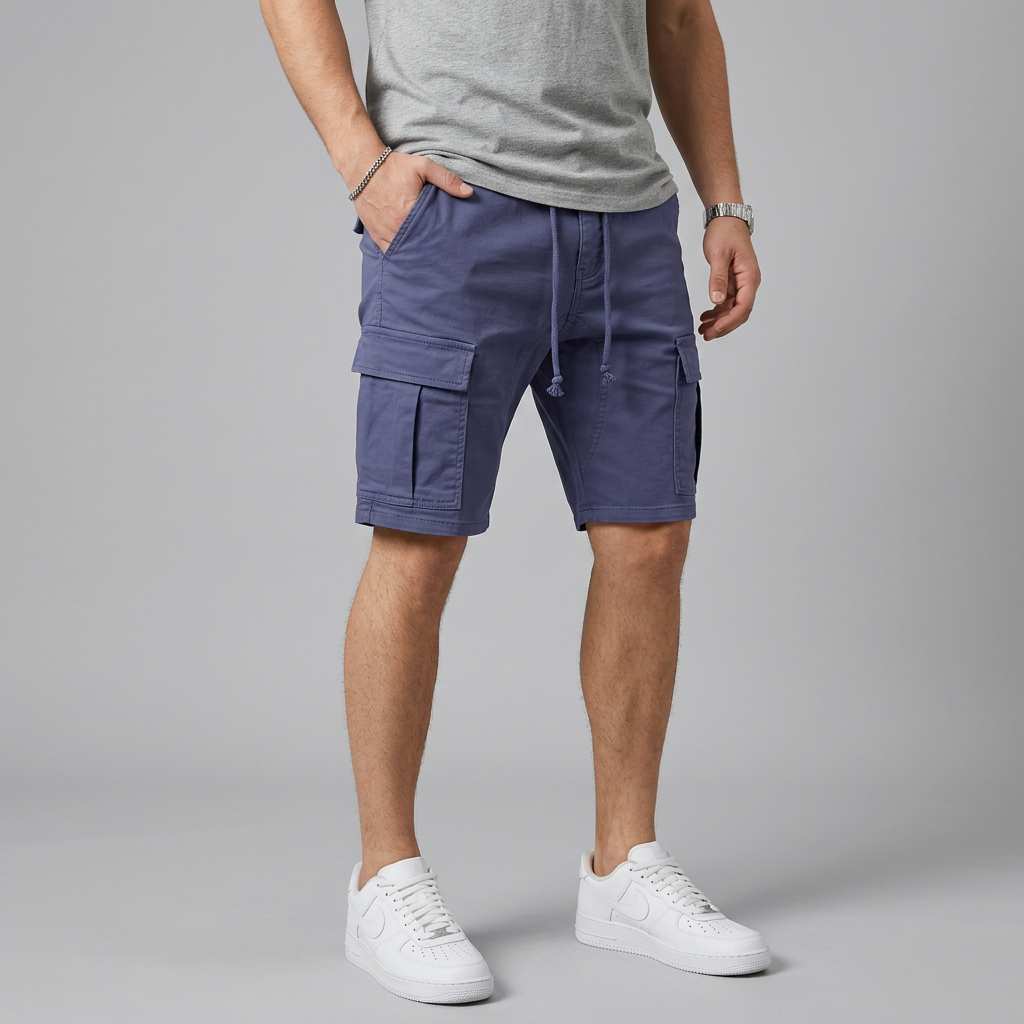 Men's casual cargo shorts in navy blue