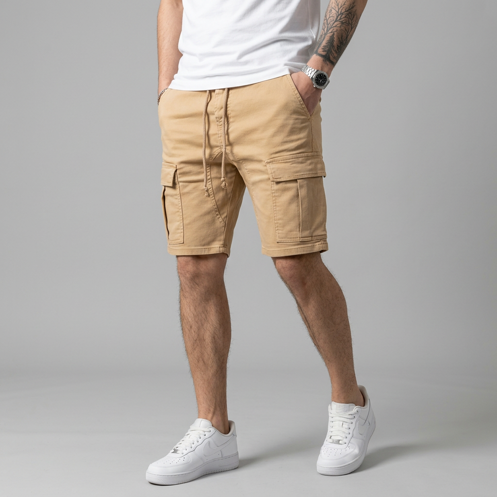 Men's casual cargo shorts in khaki