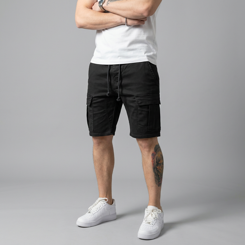 Men's casual cargo shorts in black