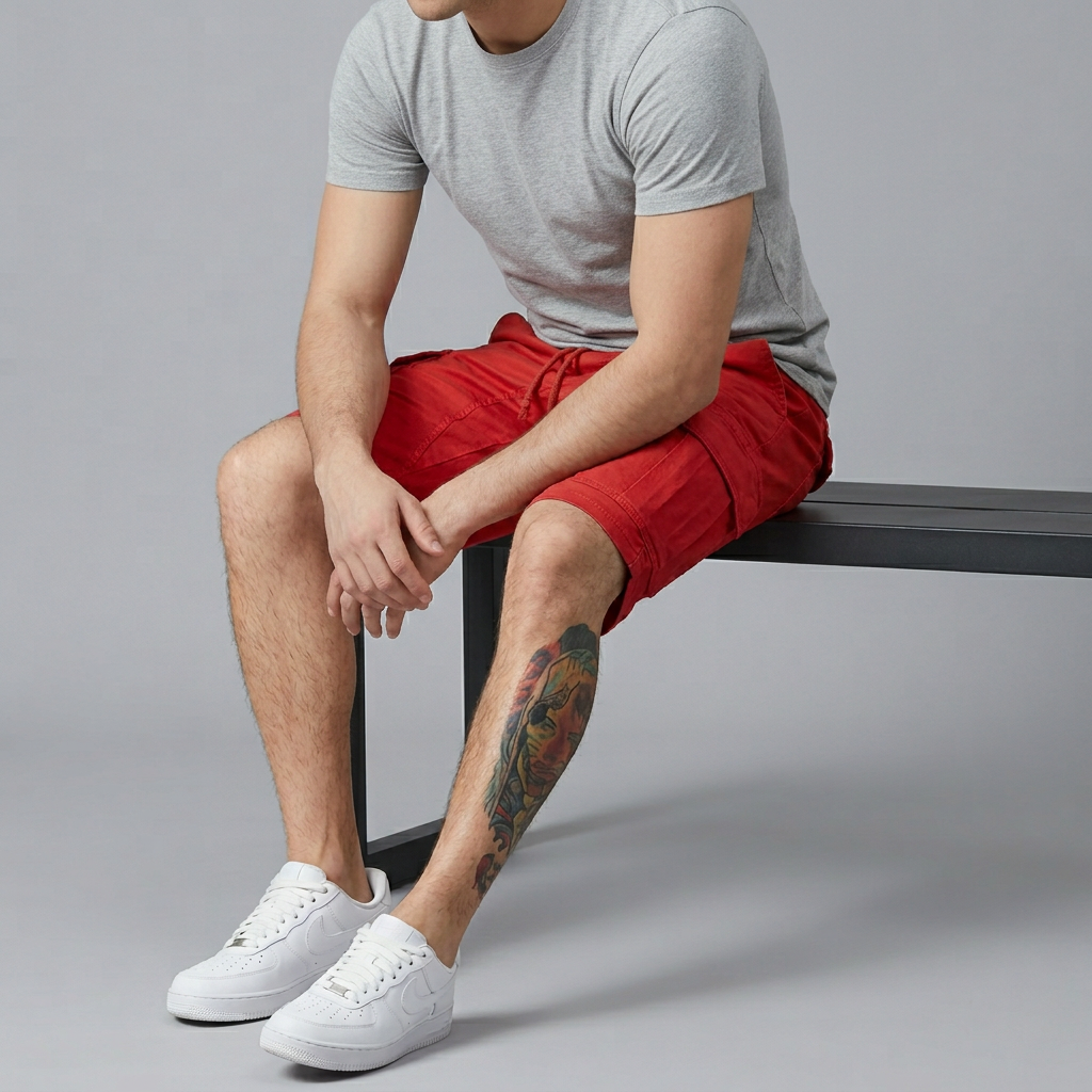 Men's casual cargo shorts in red