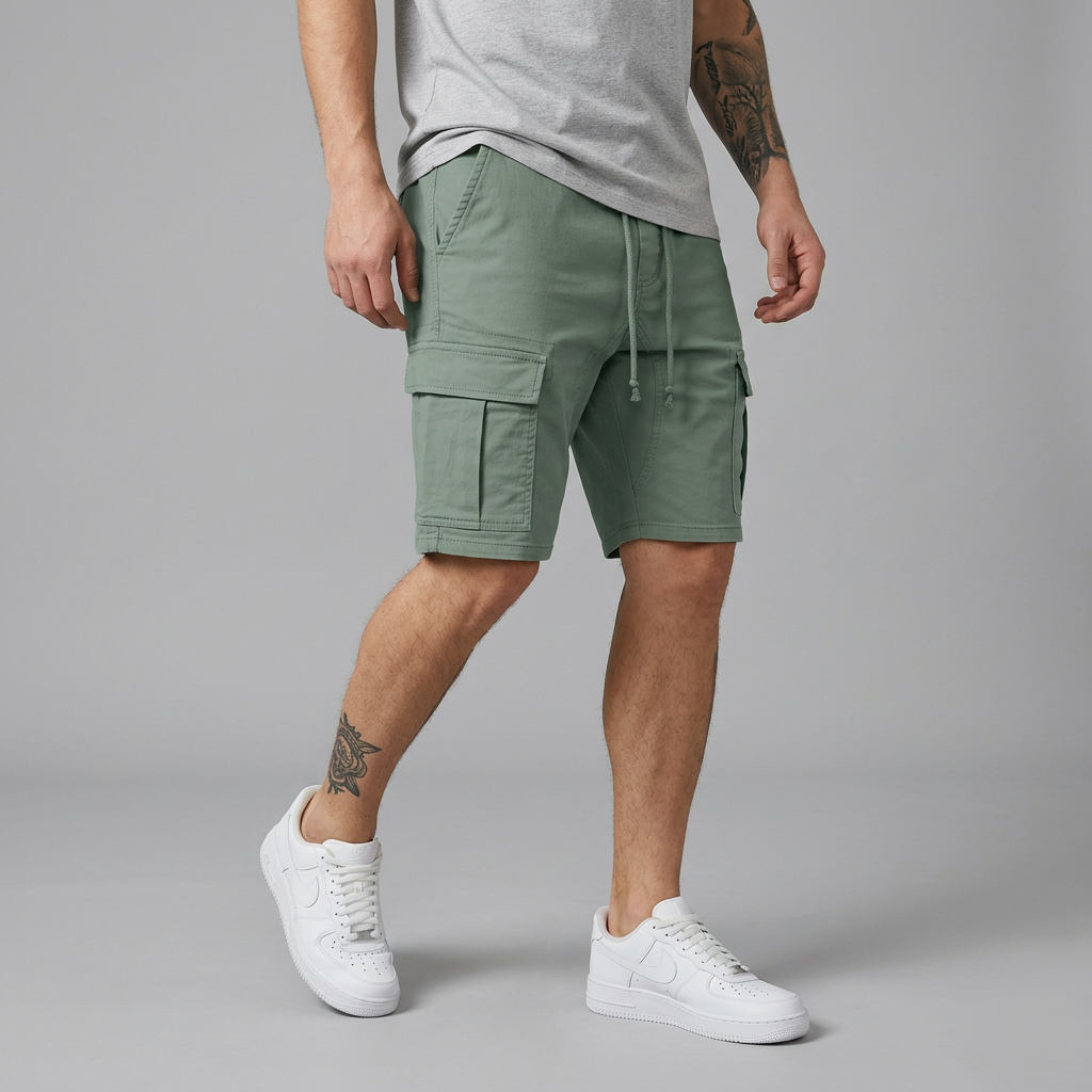 Men's casual cargo shorts in olive green