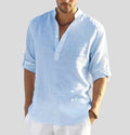 Men's casual long sleeve button-up shirt in light blue