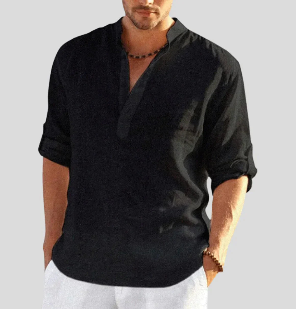 Men's casual long sleeve button-up shirt in black