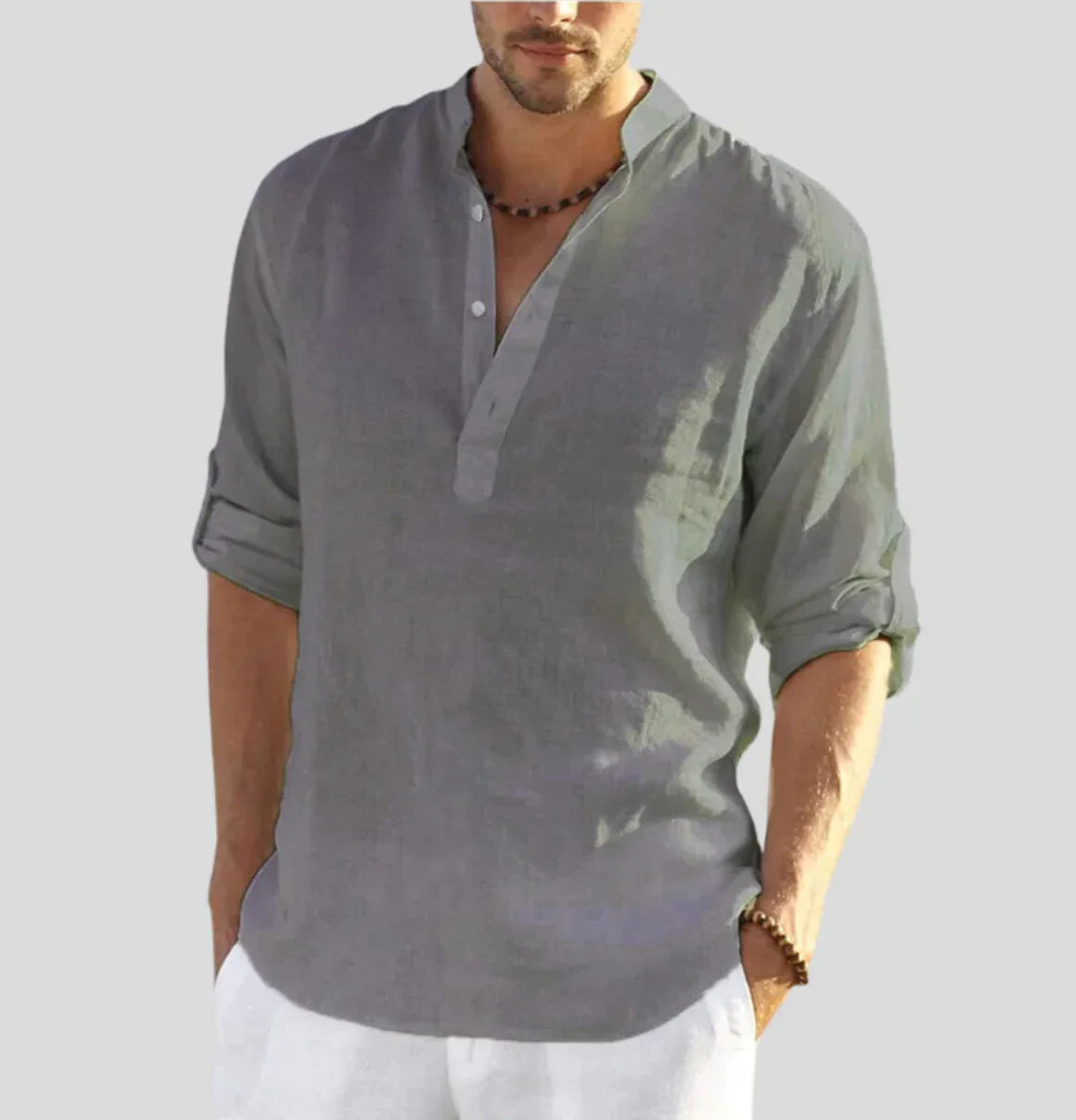 Men's casual long sleeve button-up shirt in gray