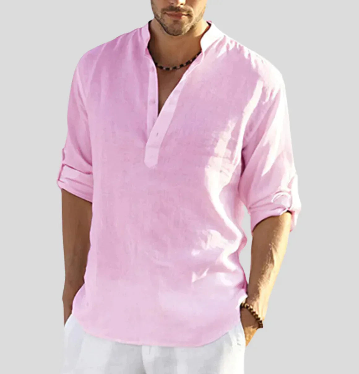Men's casual long sleeve button-up shirt in pink