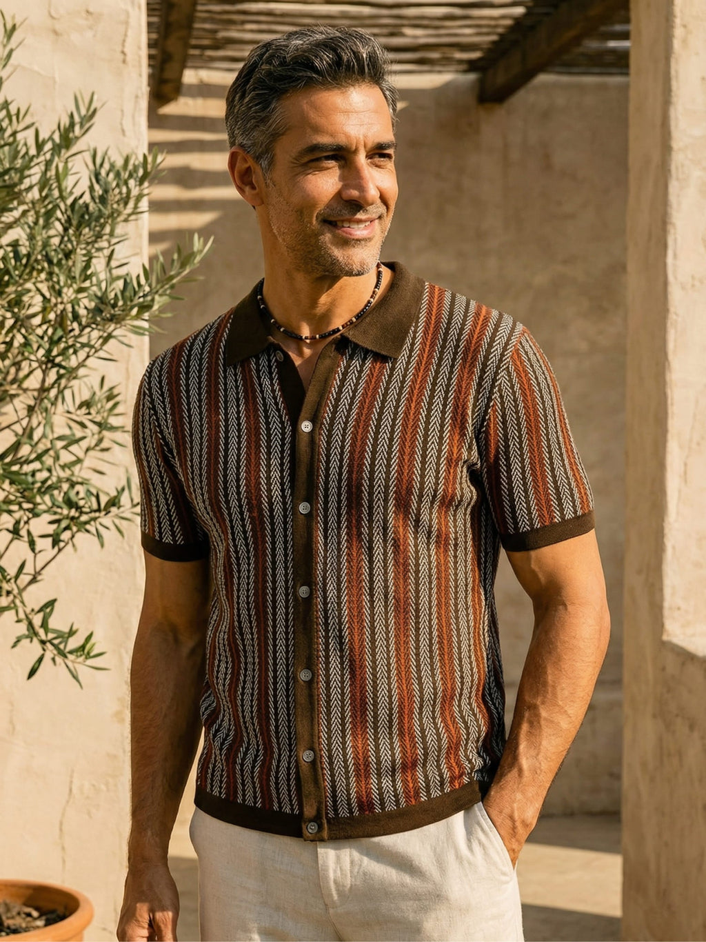 Men's chevron polo shirt worn side view