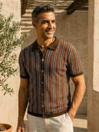Men's chevron polo shirt worn side view