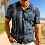 Men's chevron polo shirt collar and button placket detail