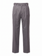 Grey pleated trousers product shot on white background
