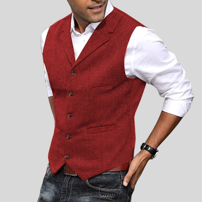 Men's herringbone vest in red, front view