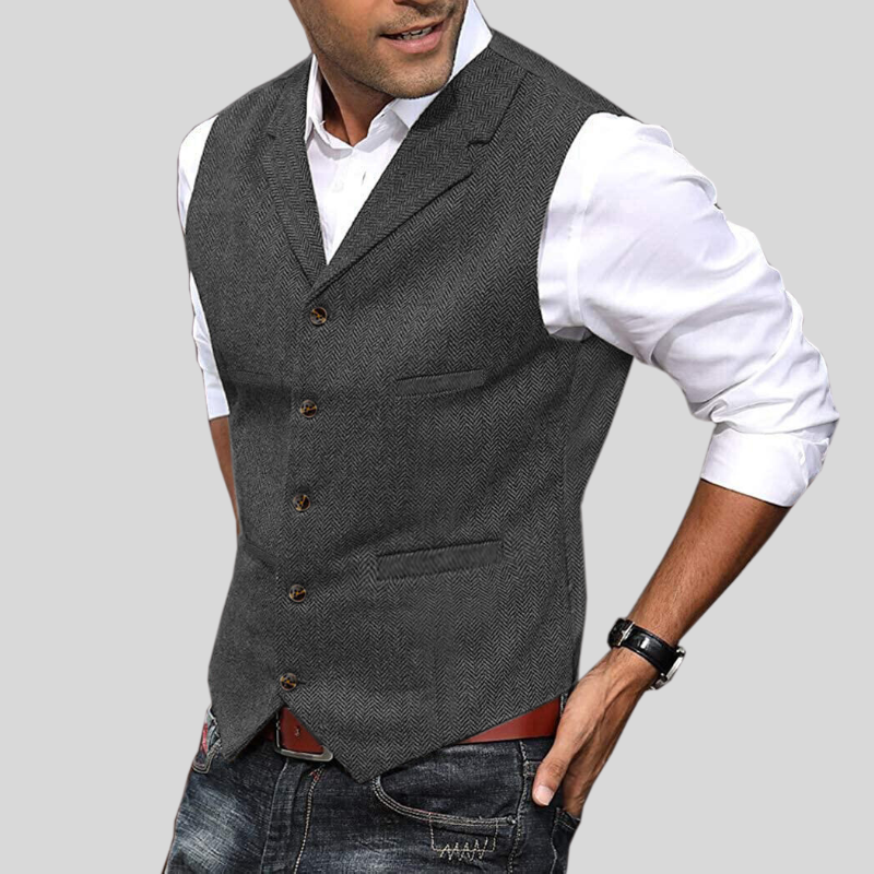 Men's herringbone vest in gray, front view