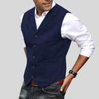 Men's herringbone vest, layered under a jacket
