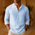 Men's linen henley shirt in light blue