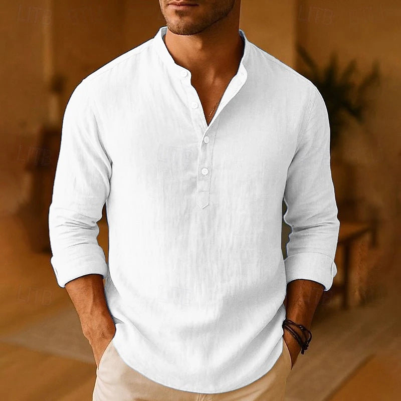 Men's linen henley shirt in white
