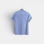 Collar and placket detail on the linen polo shirt