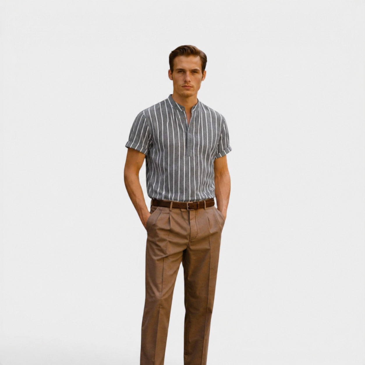 Men's linen polo shirt in grey
