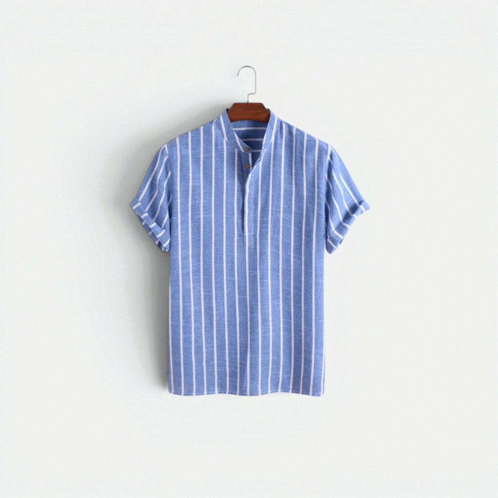 Close-up of the linen fabric on the polo shirt