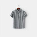 Men's linen polo shirt shown flat