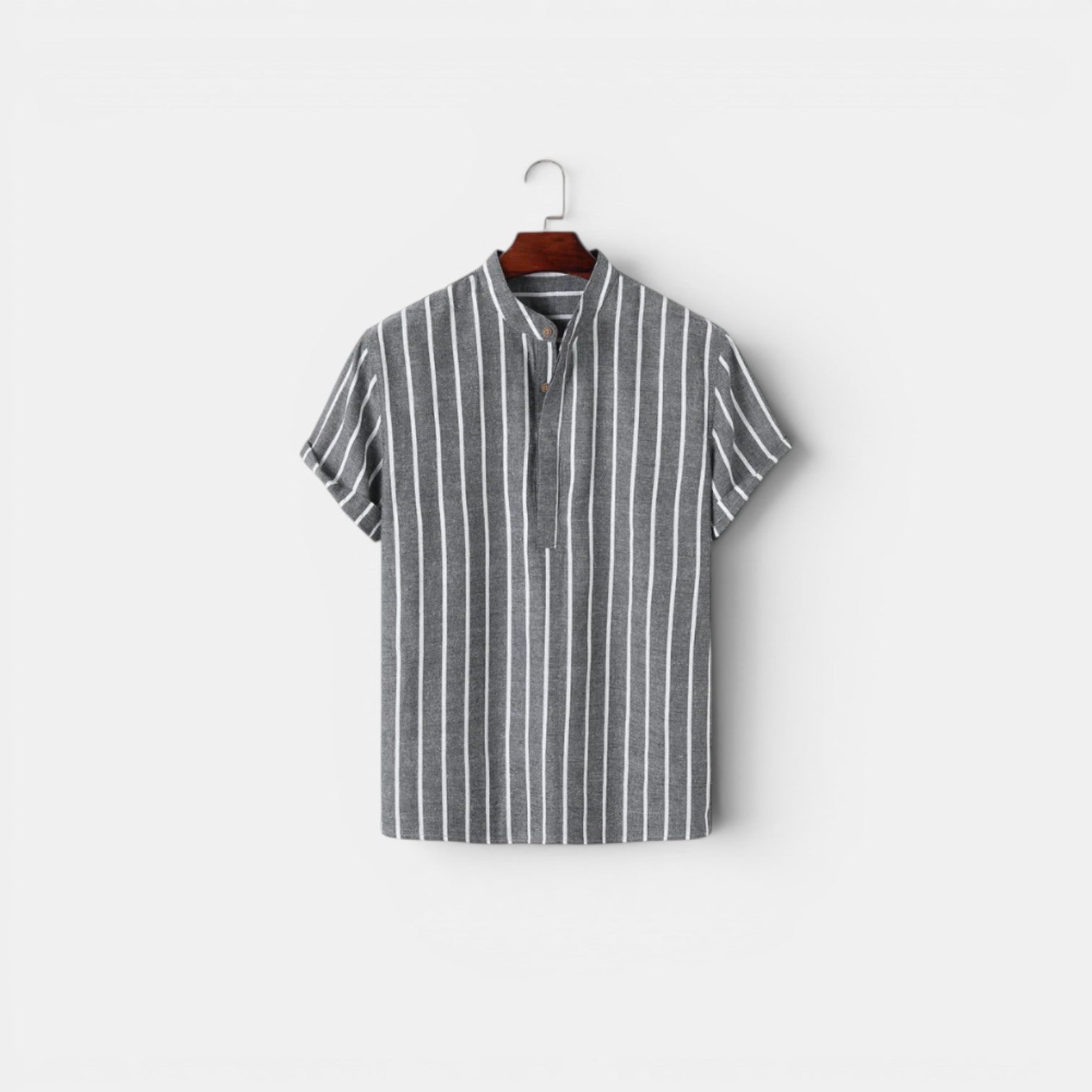 Men's linen polo shirt shown flat