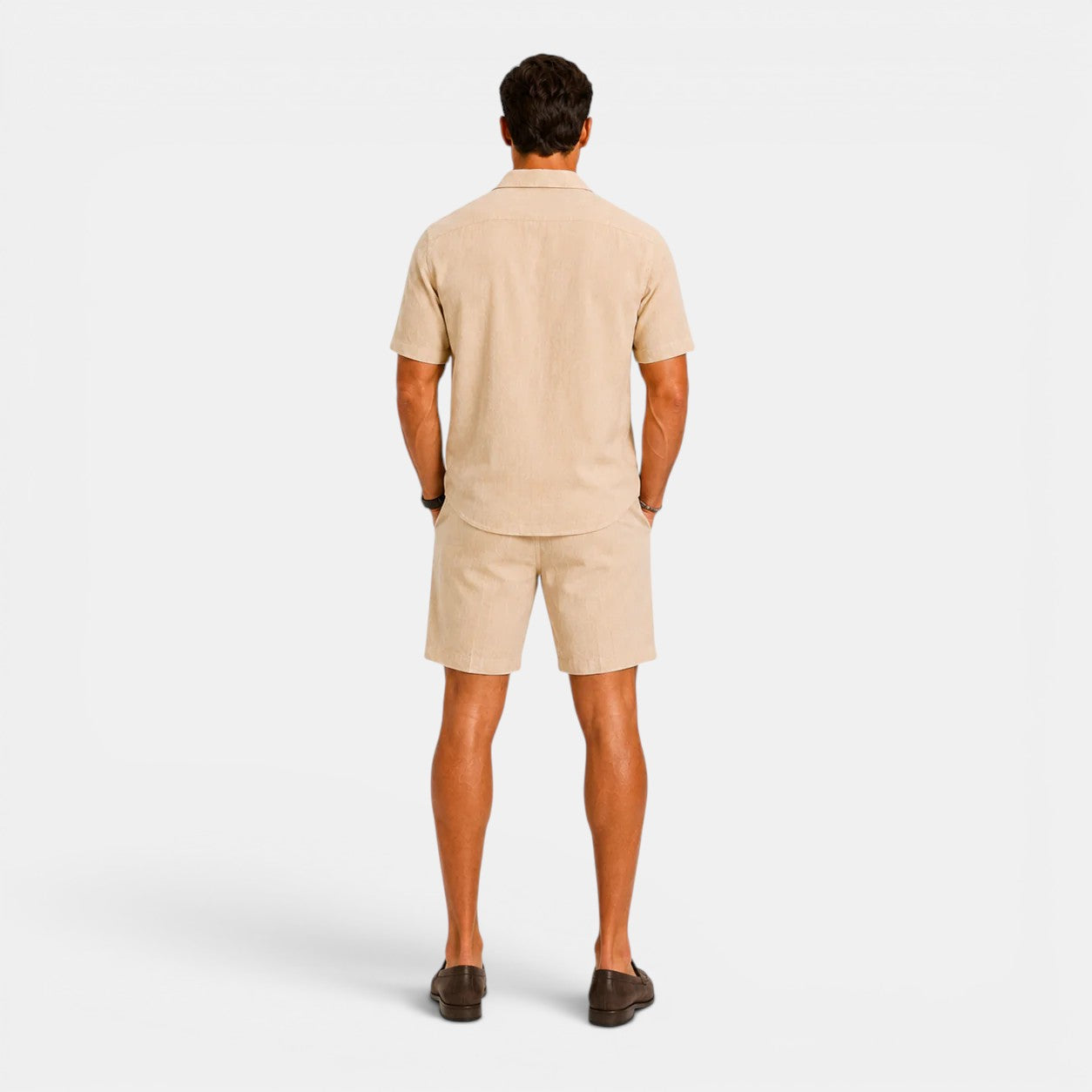 Men's linen set shirt fabric detail