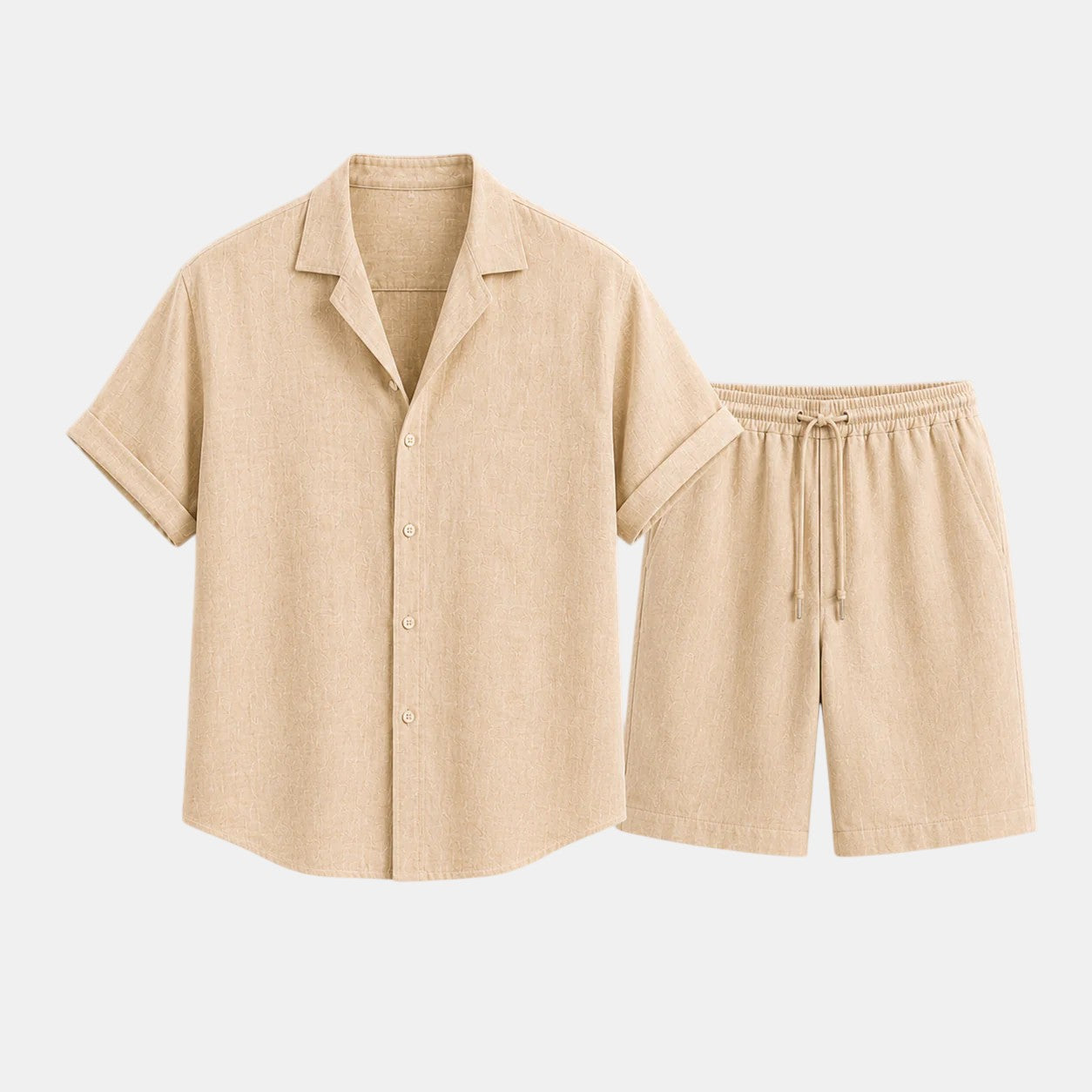 Men's matching linen shirt and shorts set back view