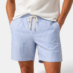 Men's light blue linen shorts front view