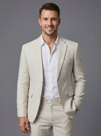Men's linen suit set in beige, front view
