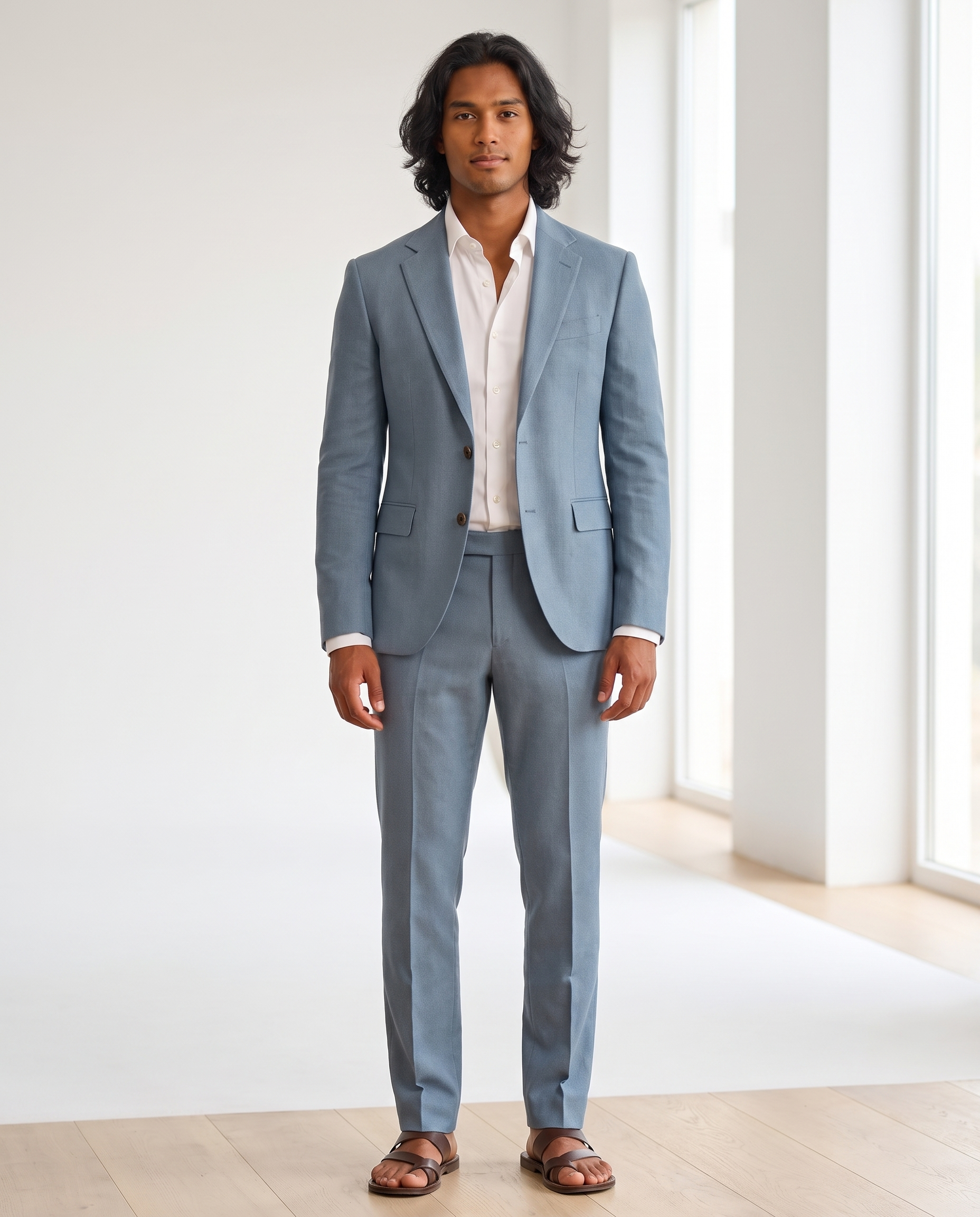 Men's slim fit linen suit set, front view