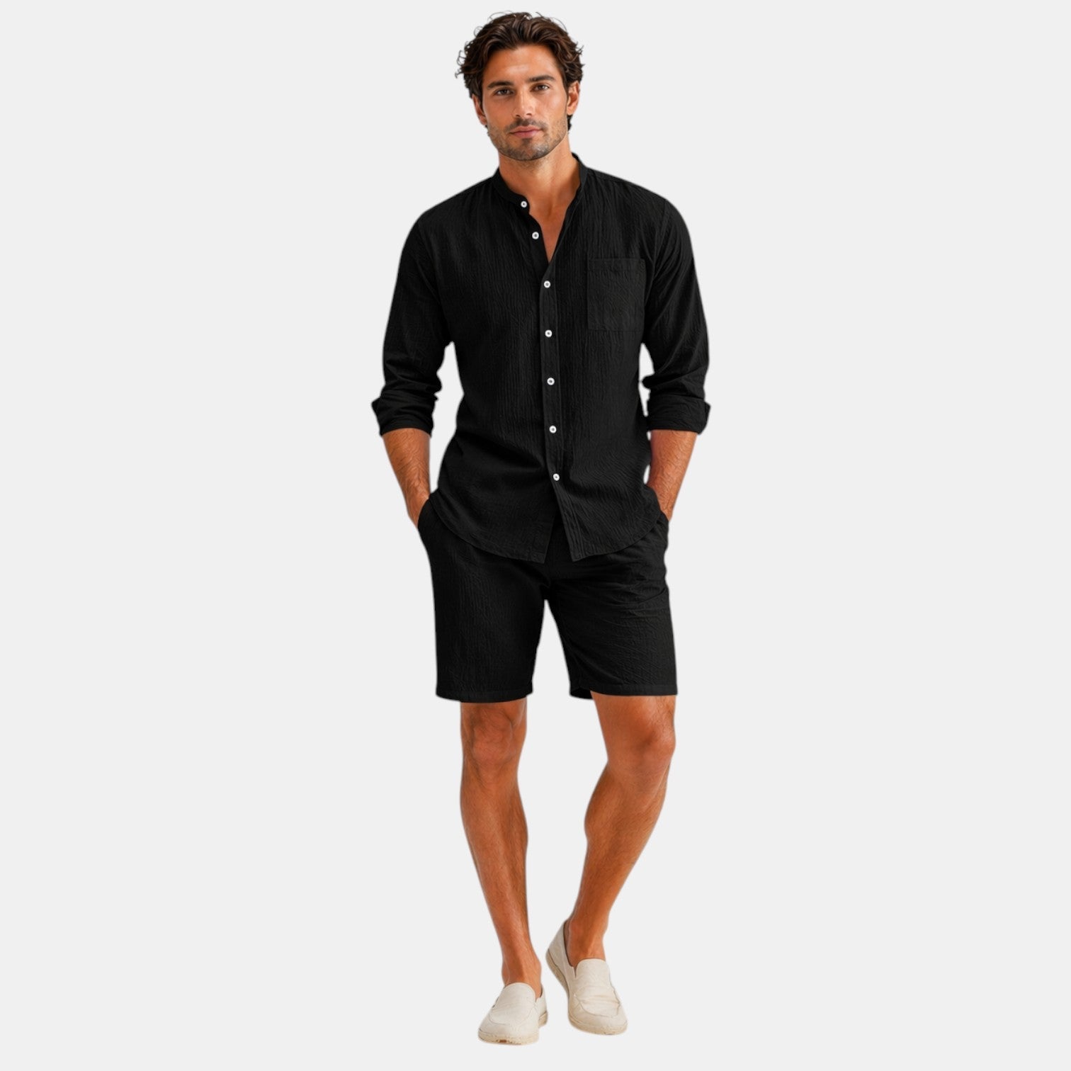 Men's linen two-piece summer set in black