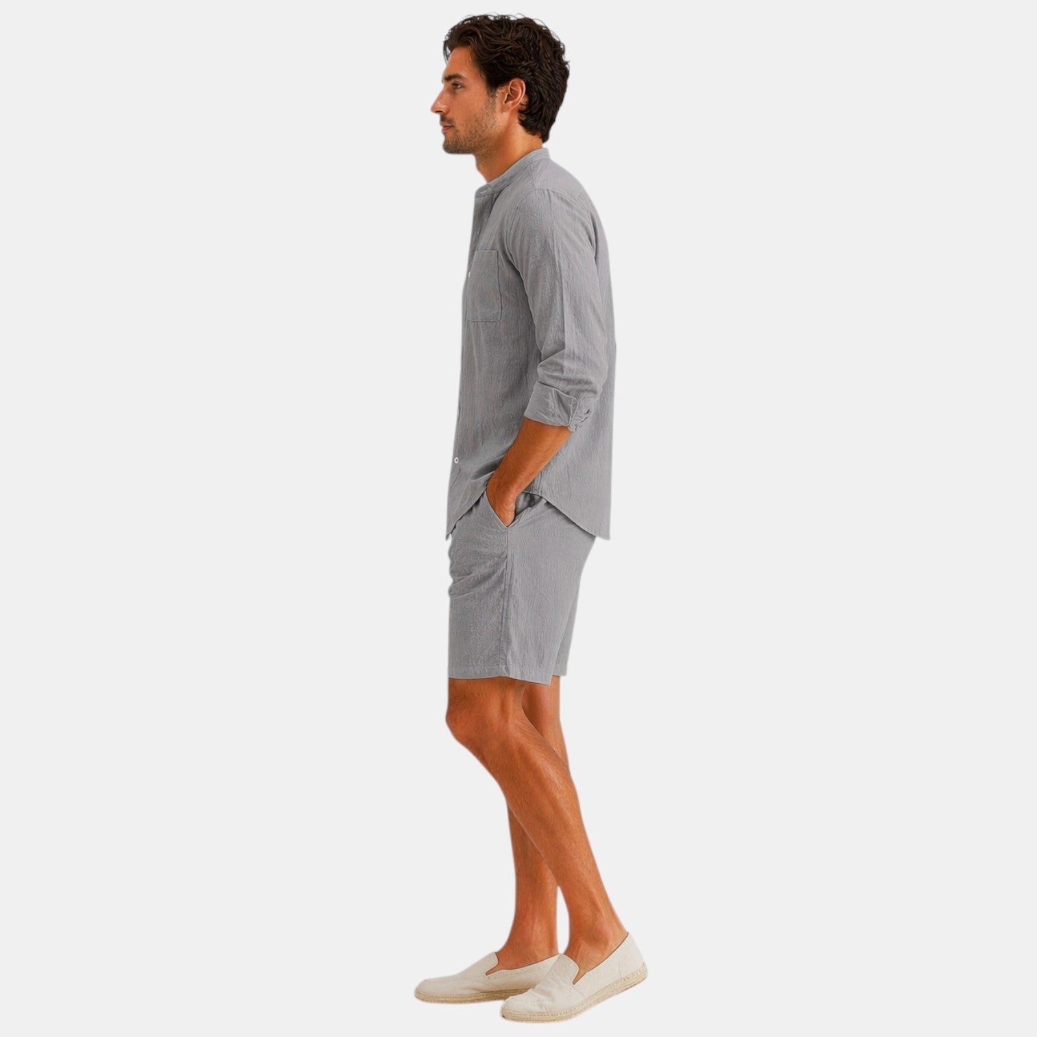 Men's linen two-piece summer set, detail view