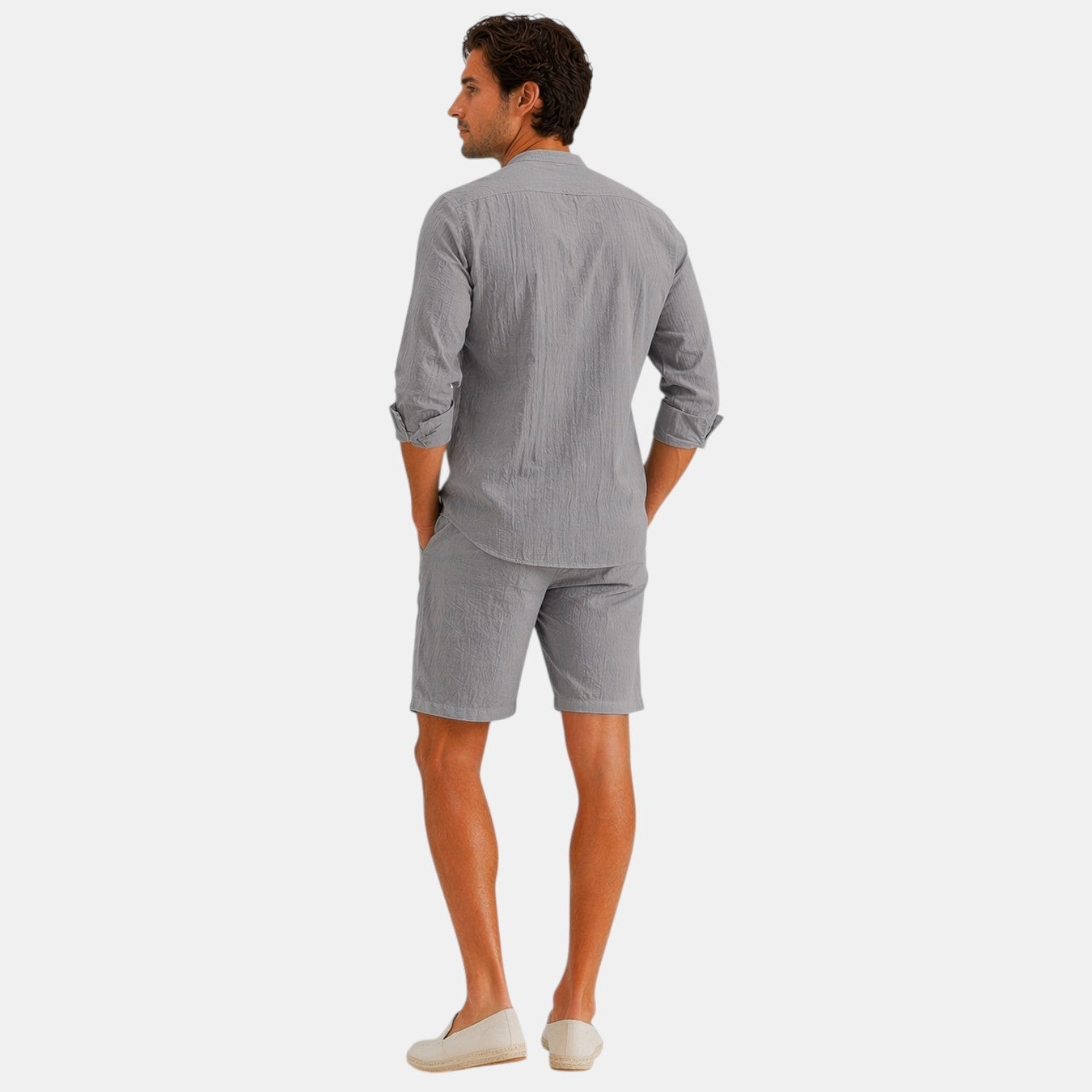Men's linen two-piece summer set, detail view