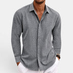 Men's linen summer shirt in gray, front view