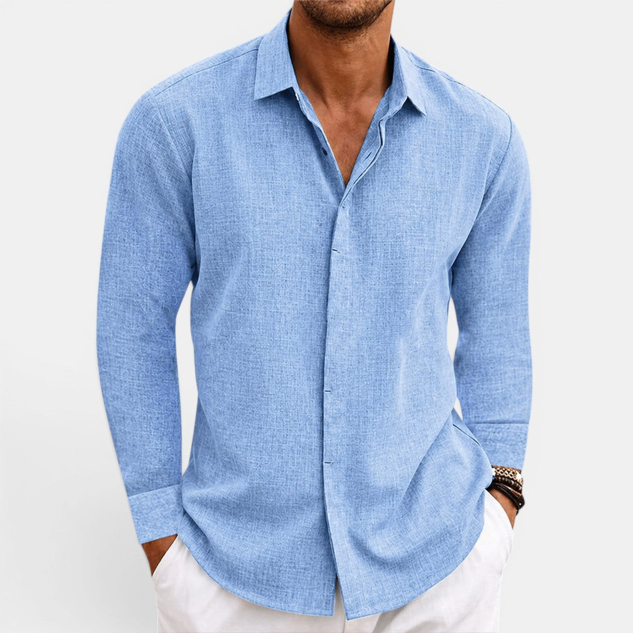 Men's linen summer shirt in blue