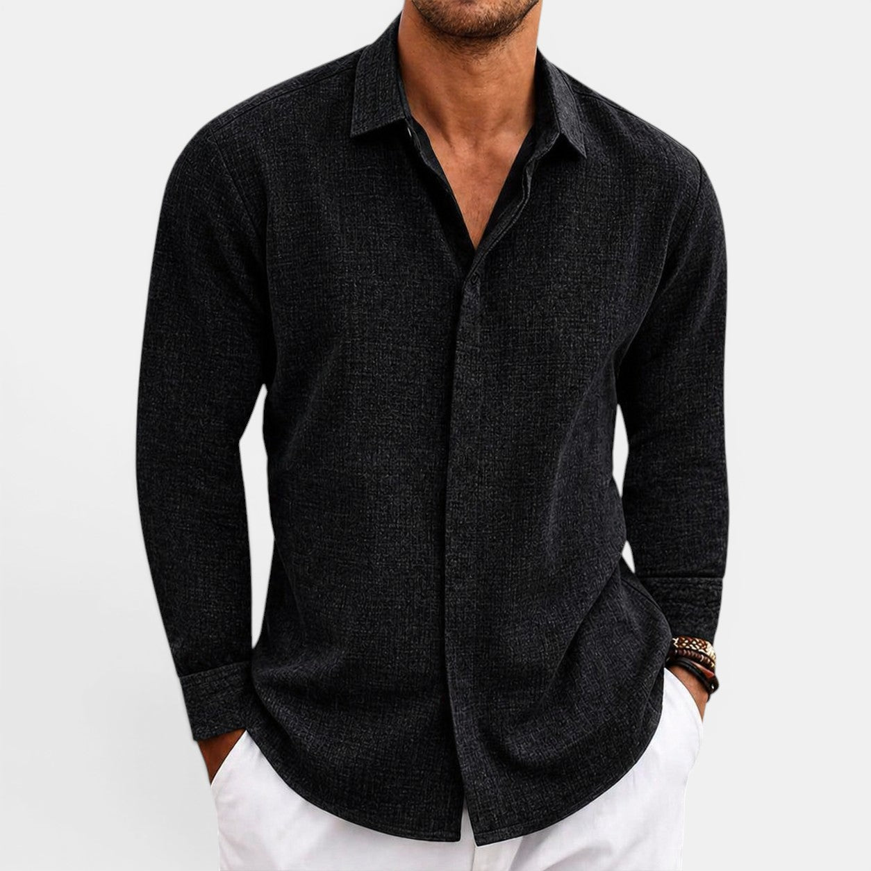 Men's linen summer shirt in black