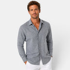 Close-up of the linen fabric and button front