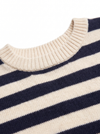 Close-up of the ribbed collar and horizontal stripe detail