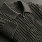 Men's ribbed knit quarter-zip sweater, back view