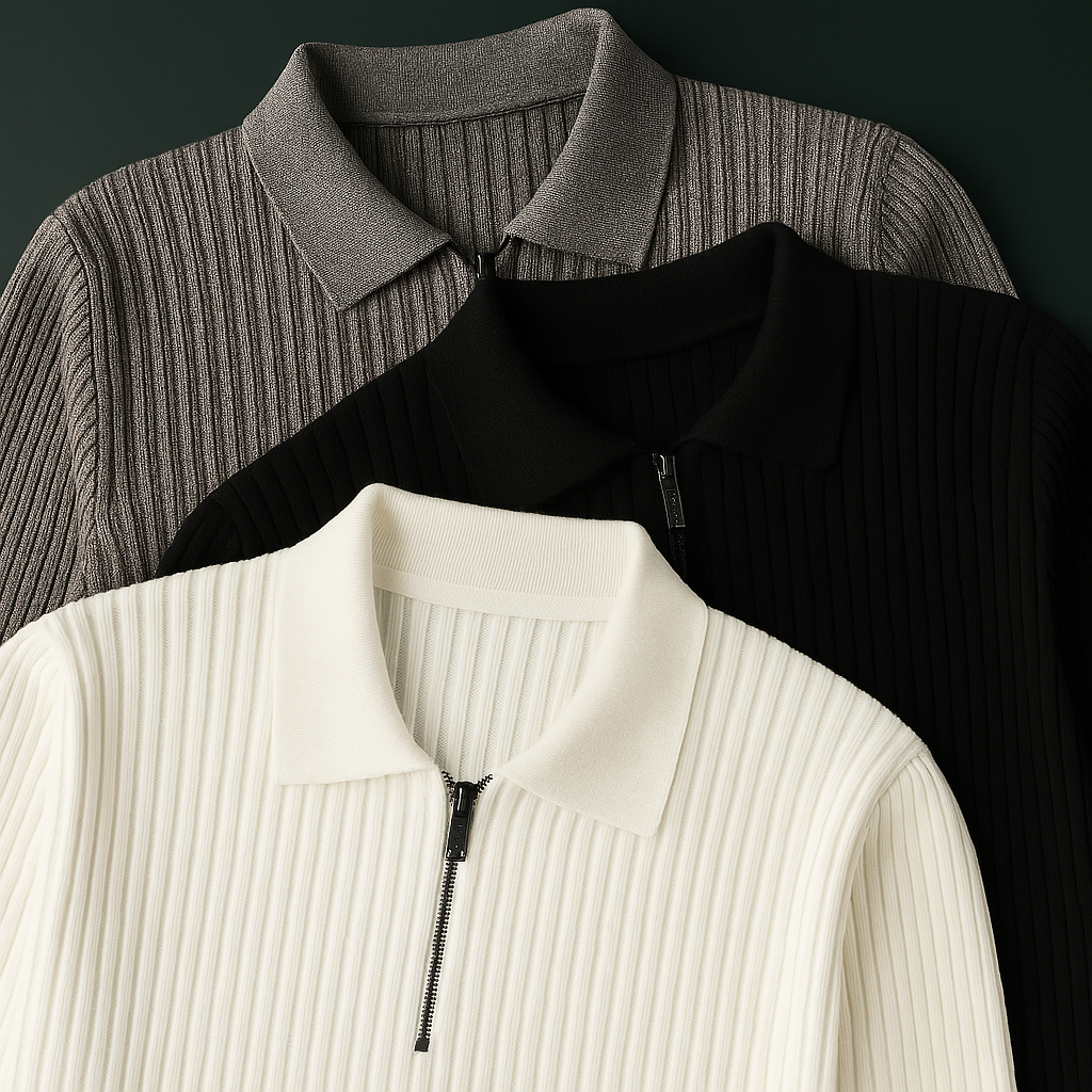 Men's knit pullover sweater, cuff and hem detail