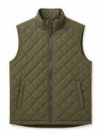 Quilted zip-up vest in Olive on a white background