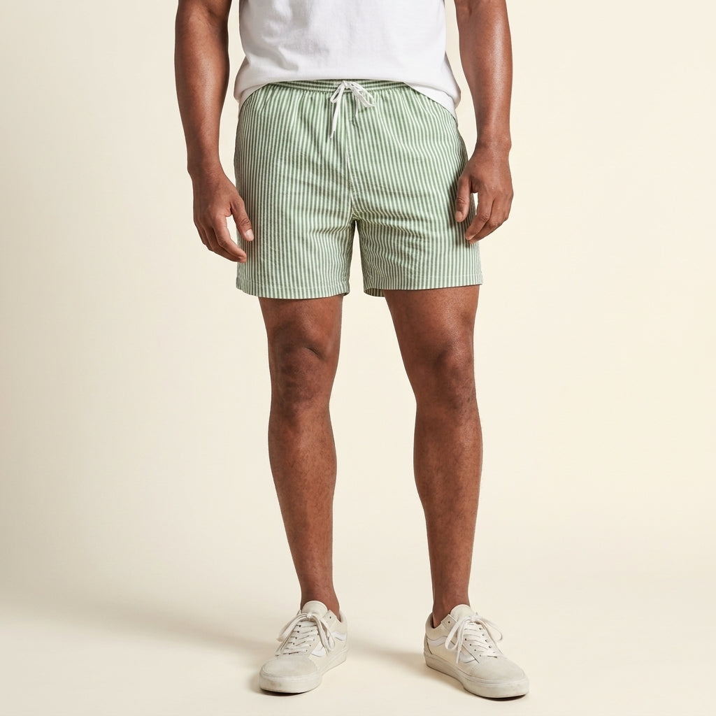 Men's striped swim trunks in green