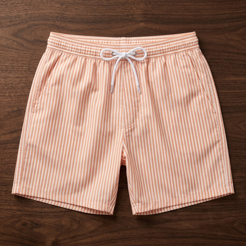 Men's striped swim trunks fabric detail