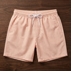 Men's striped swim trunks fabric detail