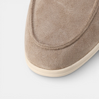 Men's suede slip-on loafers, close-up detail