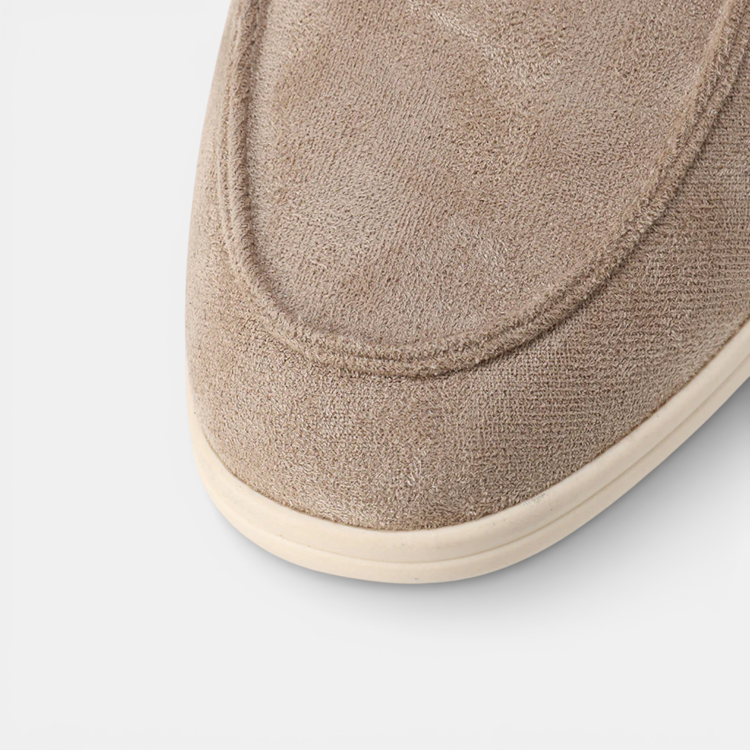 Men's suede slip-on loafers, close-up detail