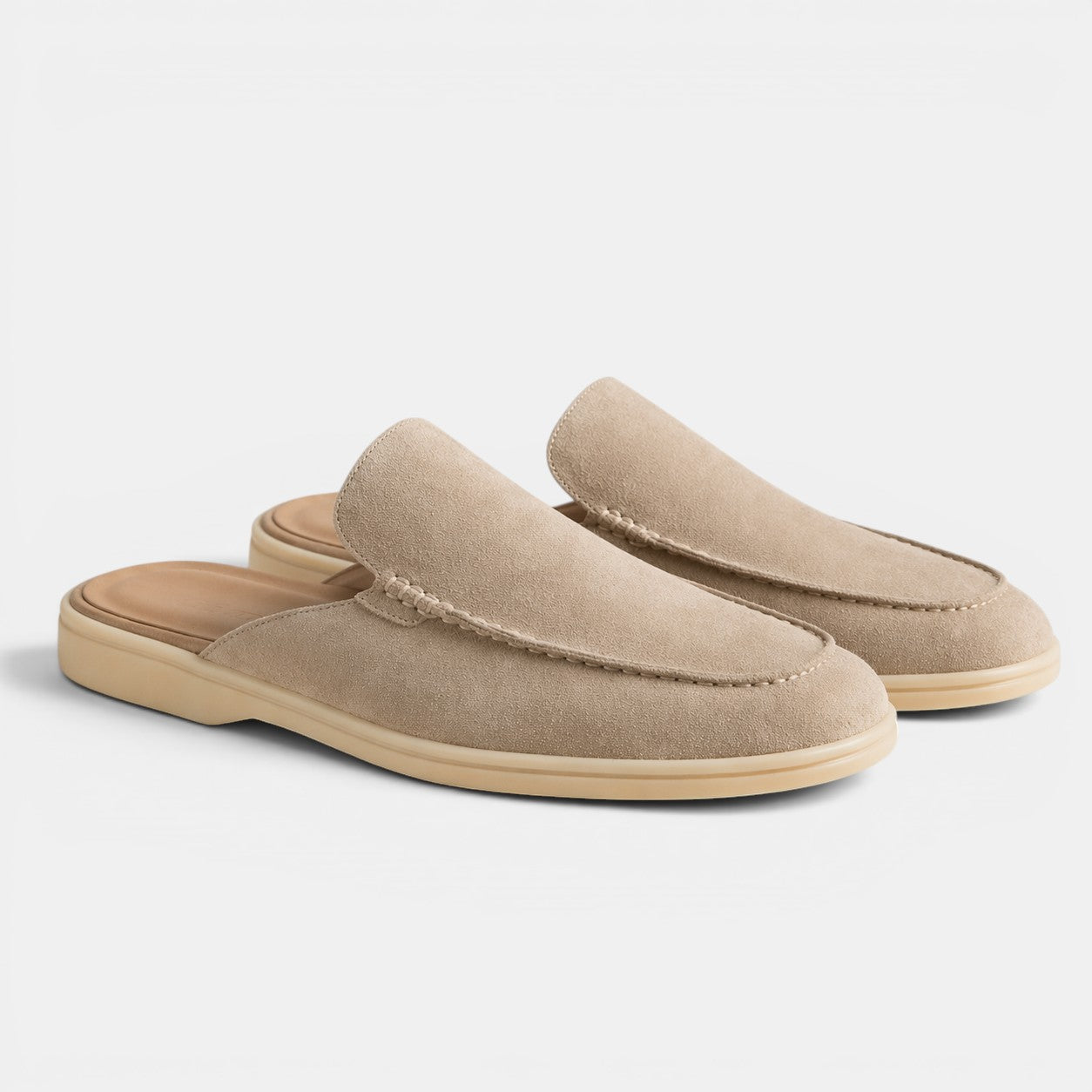 Men's suede slip-on mules in beige
