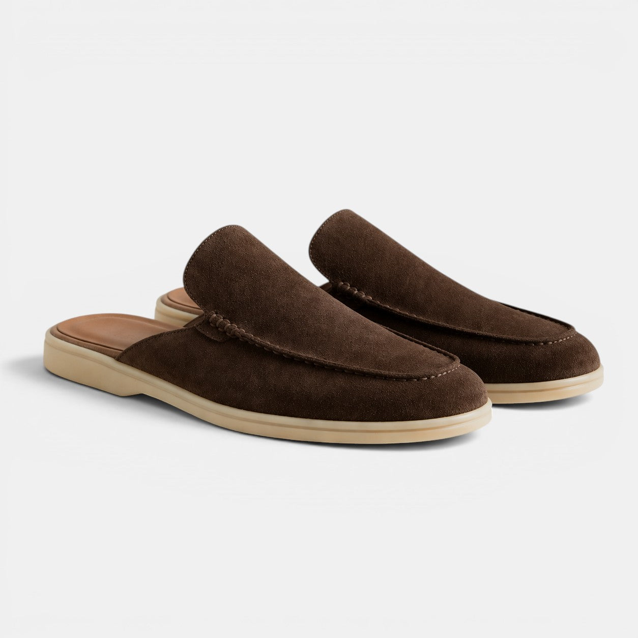 Men's suede slip-on mules in brown