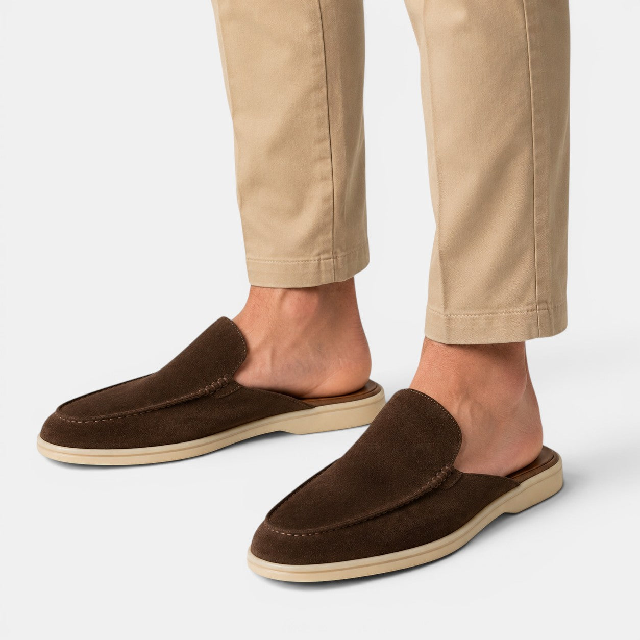 Men's suede slip-on mules top view