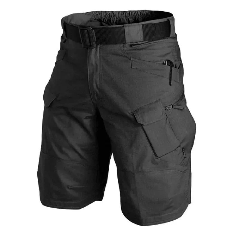 Men's tactical cargo shorts zip and hook-and-loop pocket detail