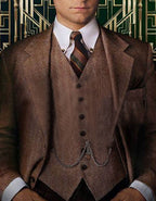 Men's brown tweed two-piece suit with notch lapel, front view