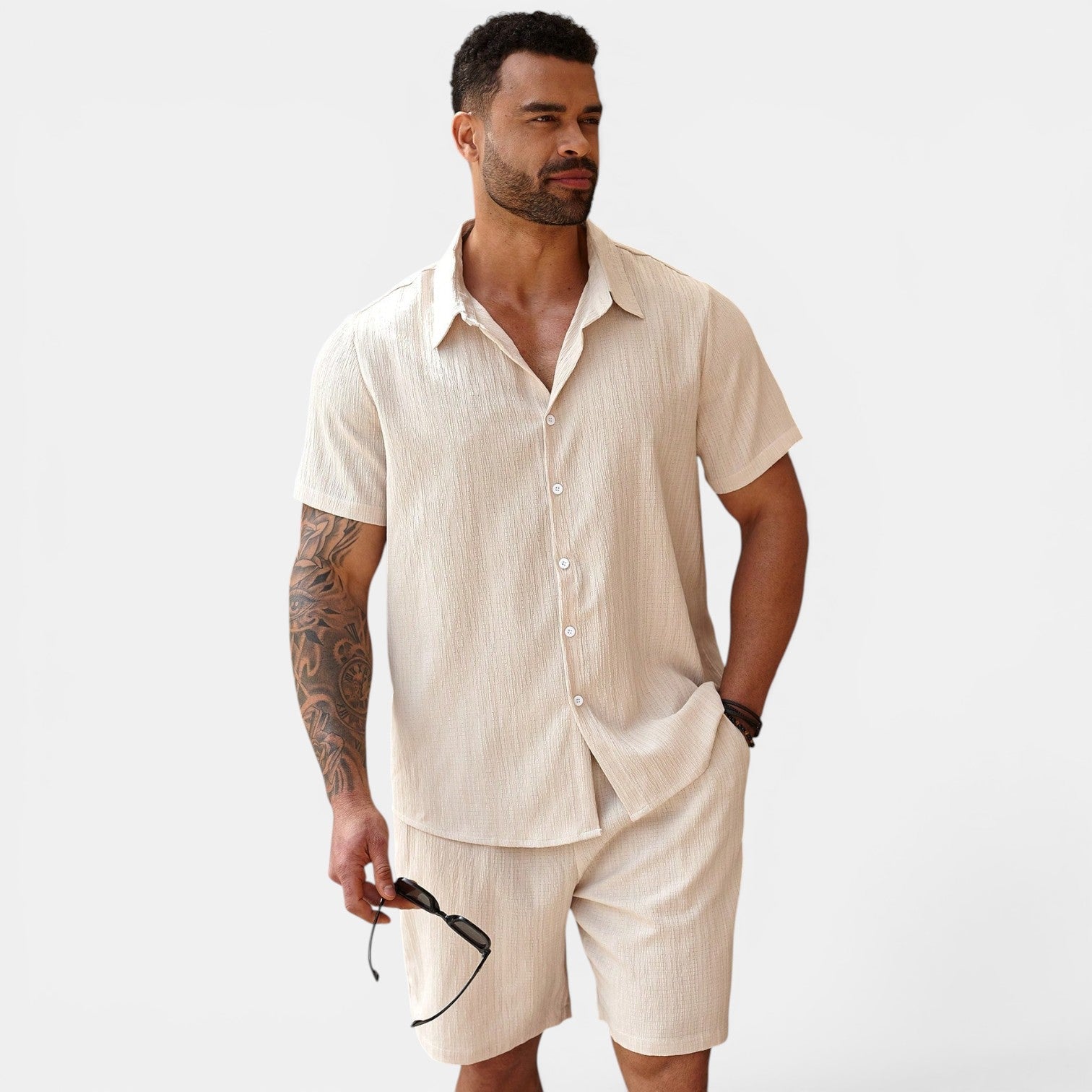 Men's two-piece summer set in beige